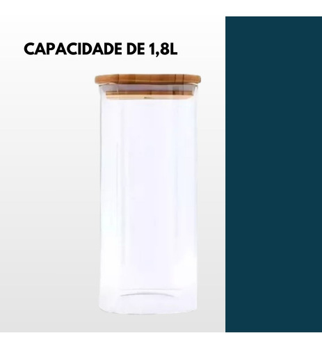 Pote De Vidro Hermético Redondo 1,8l Com Tampa De Bambu