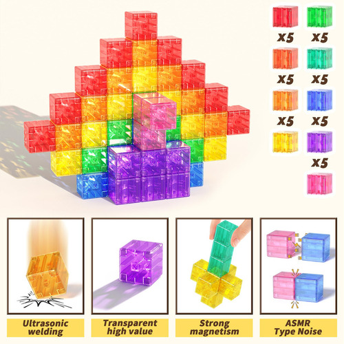 Apluses 45 Bloques Magnéticos Cubos Magnéticos Transpa