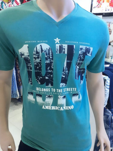Camiseta Americanino Classic Caballero Ref 6138 Verde Azul