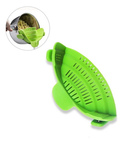 Colador Para Pasta Y Verduras Con Clip Para Ollas Ajustable Color Verde