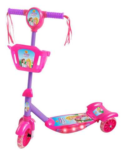 Patinete DM Toys  com cesta Sonho de princesa  rosa e violeta  para crianças