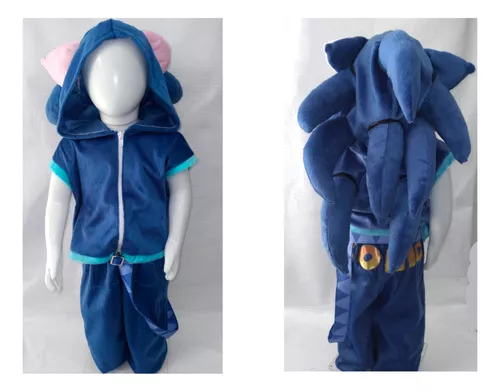 Fantasia Sonic Infantil Cosplay Luxo Macacão Máscara E Luvas