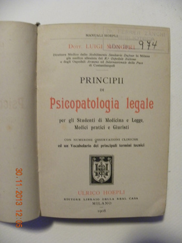 Principios De  Psicopatologia Legal - Libro Antiguo Italiano