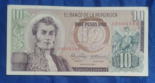 Billete De 10 Pesos Años 1964 , Segunda Fecha, Estado 9.5