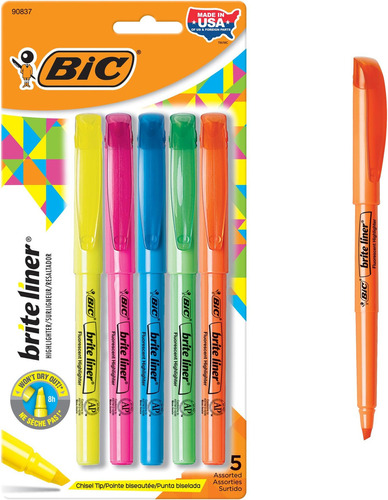 Resaltador Bic Brite Liner, Punta Cincel, Colores Surtidos