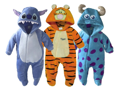 Kit 3 Mamelucos Disney Sulley, Stitch, Tigger Carita 