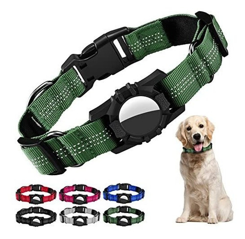 Collar Para Perro Porta Airtag Reflectivo Large Verde