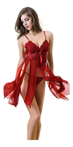 Babydoll De Encaje Rojo Lencería Para Mujer Bata Sexy Pasión