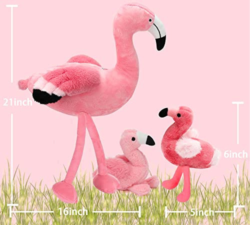 Peluche De Flamenco De 21 Pulgadas Con 4 Crías Suaves De Fla