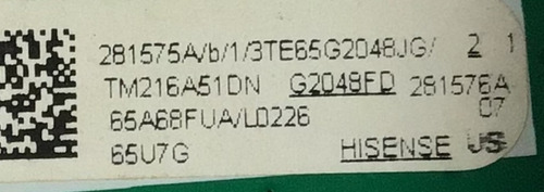 Main Hisense 281575 / Rsag7.820.10521/roh / Modelo 65u7g (Usado)