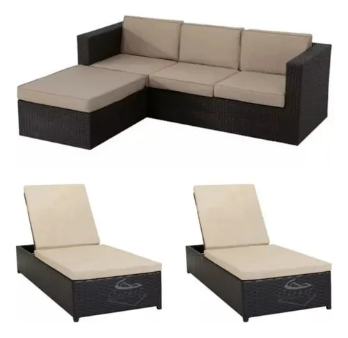comprar Sofá De 3 Lugares + Puff Estendido + 2 Espreguiçadeiras Vime