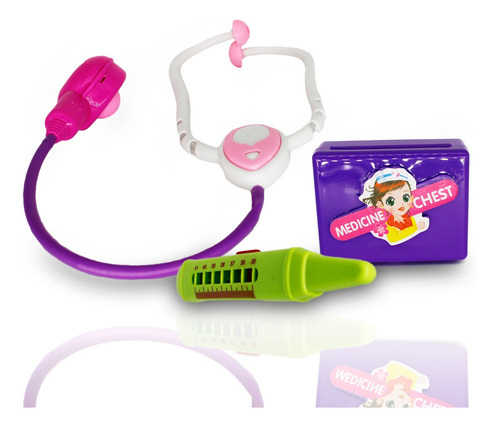 Imagem 5 de 7 de Brinquedo Kit Medico Infantil 6pçs Termômetro Estetoscópio