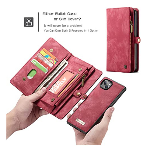 Funda Cartera Para iPhone 14 Pro Rojo Piel Sintetica-7