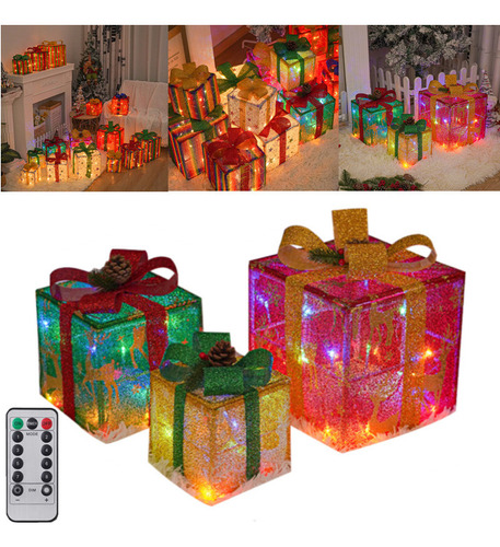 Caja De Regalo De Navidad De 3 Piezas Con 8 Modos Con Luces