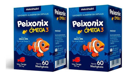 2x Peixonix Ômega 3 Kids Infantil Mastigável Cereja 60 Caps