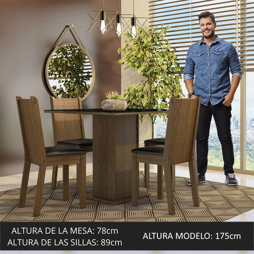 Juego De Comedor Madesa Perla Con 4 Sillas Marrón/negro