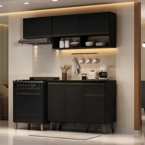 Armário De Cozinha Compacta Atlanta Petit Carraro Preto Touch