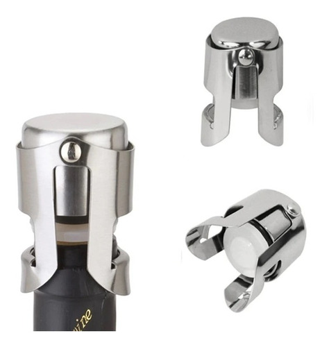 Imagen 2 de 5 de Tapón Para Espumante Champaña De Acero Inoxidable