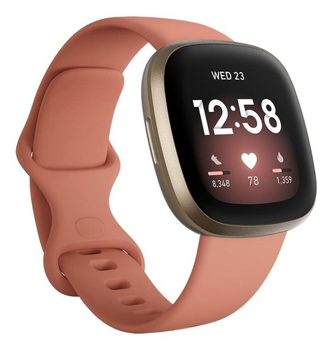 Imagen 2 de 4 de Smartwatch Fitbit Versa 3 1.58" caja de aluminio anodizado soft gold aluminum malla pink clay de elastómero y aluminio anodizado FB511