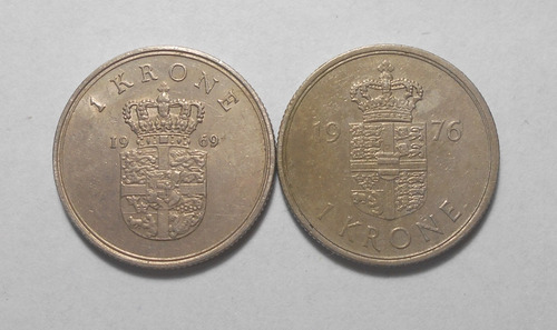 Dinamarca 2 Monedas De 1 Corona 1969 1976 - Km#851 - 862 
