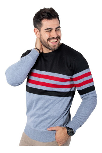 Imagen 1 de 7 de Sweater Rayado Hombre Pullover De Hilo Importado Liviano