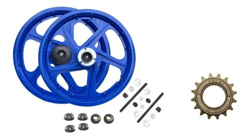 Rodas Bicicleta Aro 16 + Catraca E Flange Freio Tambor Cor Azul
