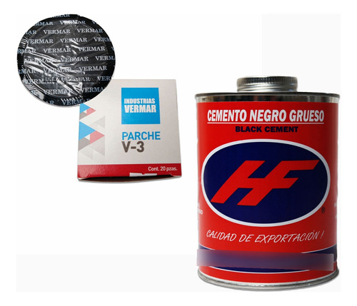 Kit De Vulcanizado; Parches #3 C/20 Pzs, Cemento Negro 1lt,