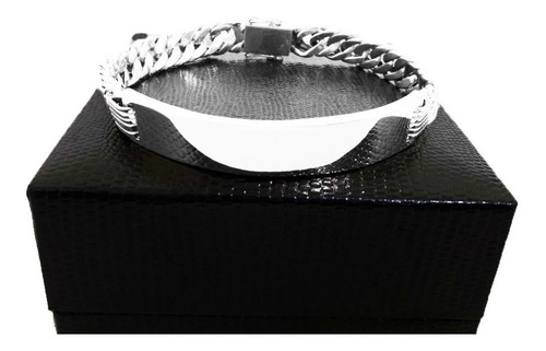Pulseira Elos Duplos Placa 27 Gramas 10mm Ouro Branco 18k