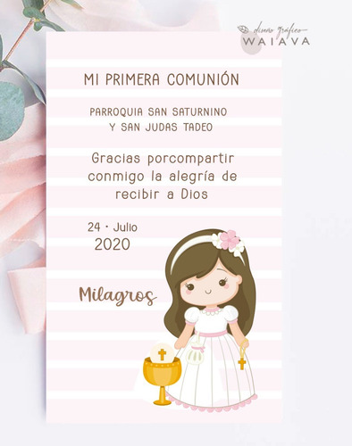 Imagen 2 de 10 de Estampitas Primera Comunión Tarjetas Estampas Nenas X 4u