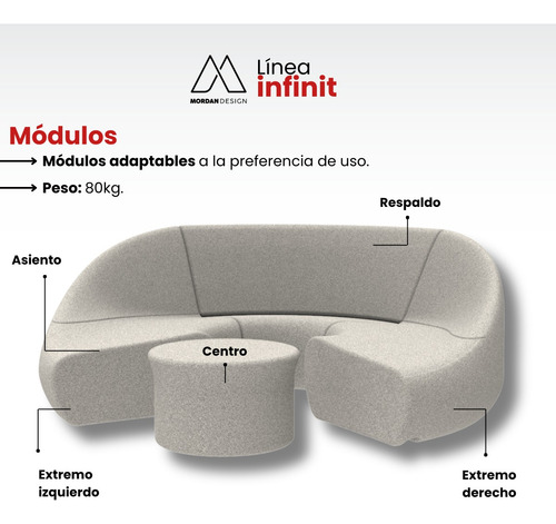 Juego Modular Mordan Design Combo 270°+centro Piedra Beige