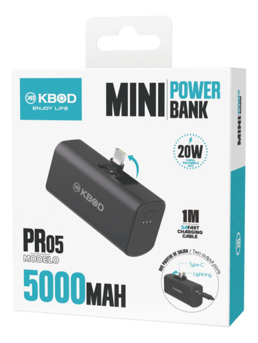 Batería Power Bank 5.000 Mah Kbod Mini Pr05 Dual Hasta 20w
