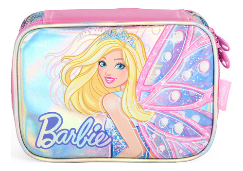 Mochila Barbie E Estojo Fada Holográfico Rosa - Luxcel