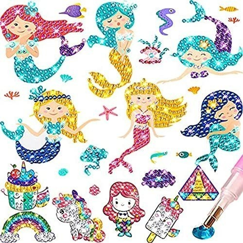 Pintura Por Diamante 26 Stickers Kawaii Sirenas