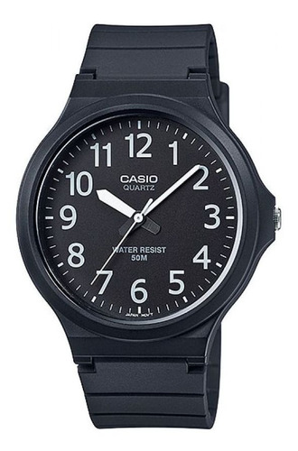 Reloj de pulsera Casio Youth MW-240 de cuerpo color negro, analógico, para hombre, fondo gris oscuro, con correa de resina color negro, agujas color blanco y negro, dial blanco, minutero/segundero blanco, bisel color negro y hebilla simple
