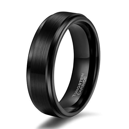 Banda Anillo Bodas Carburo Tungsteno Negro 6mm  Hombres Cep