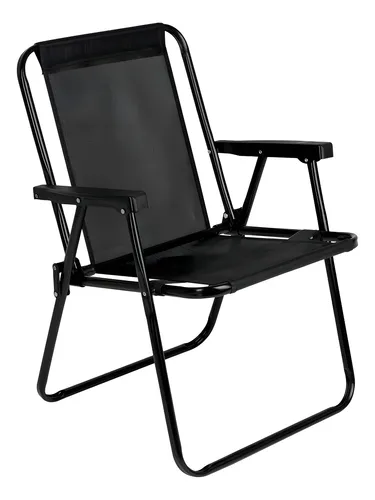 Cadeira De Praia Alta Mor Preta Dobrável Em Aço