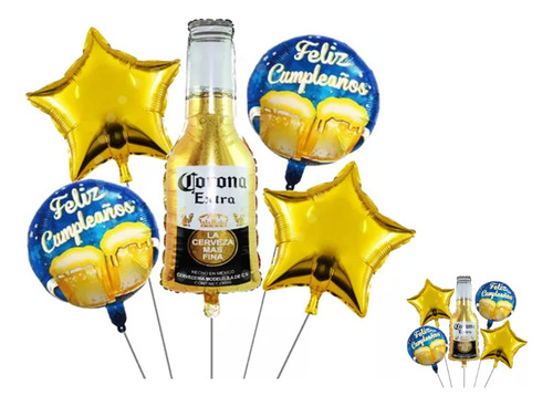 Kit Globos De Cerveza Corona Con Vela Topper