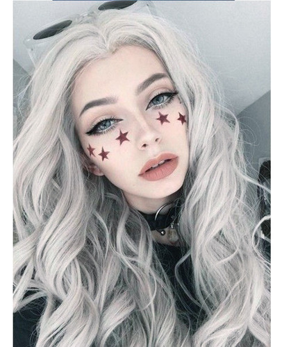 Peluca Blanca Natural Larga Y Rizada Para Mujer, Pelo Ondula