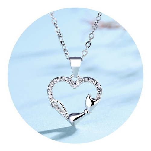 Collar Colgante Corazón Gato Plata S925 Circón Regalo Mujer