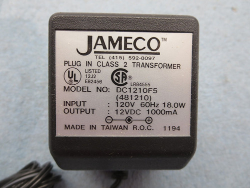 Jameco Dc1210f5 (481210) Ac Adapter In: 120v 60hz Out: 1 Ccf