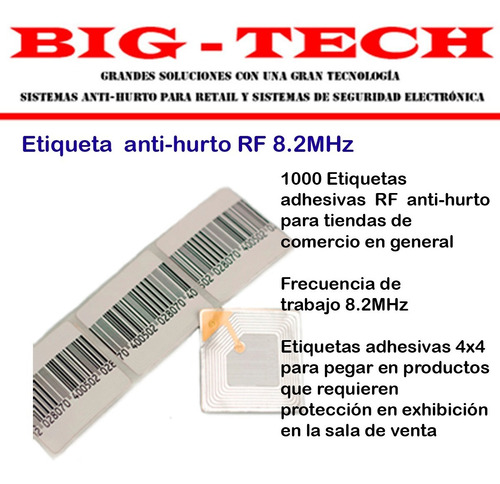 Etiquetas Antihurto Adhesivas Rf 8.2mhz Código Barra 1000un