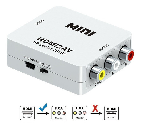 Imagen 5 de 8 de Adaptador Conversor Convertidor Hdmi A Rca Video Pal / Ntsc