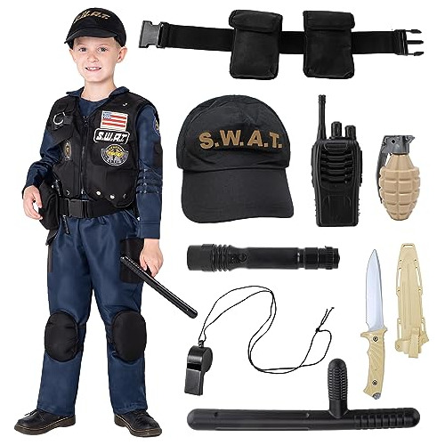 Disfraz De Policía Swat Niños Cosplay De Halloween, O...