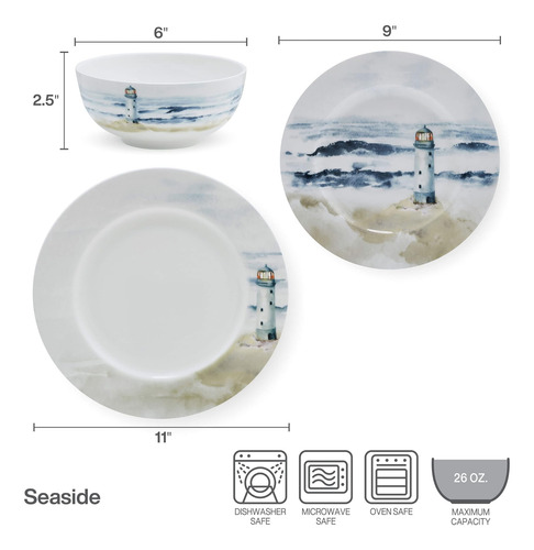 Vajilla De 12 Piezas Mikasa Seaside Coastal Bone China, Lige