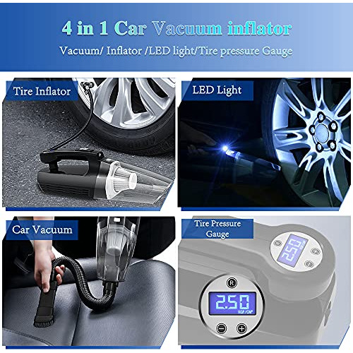 Inflador De Neumaticos Para Aspiradora De Automovil 4 En 1