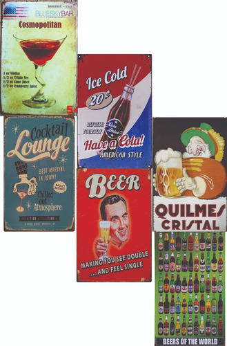 Imagen 1 de 2 de Chapas X6 Vintage Retro, Bebidas, Alcohol, Cervezas 20x30cm