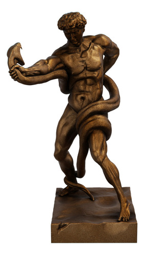 Estátua Atleta Lutando Contra Píton - Estatueta Frederic Cor Cor Cobre Antigo