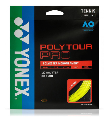 Cuerda De Tenis Yonex Polytour Pro 17l/1.20mm Amarilla 12 Mt