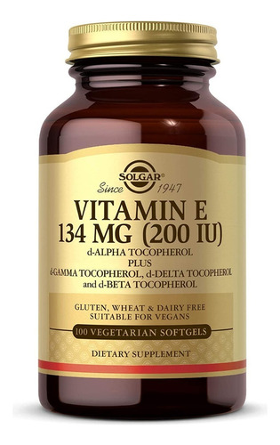 Vitamina E 134 Mg 200 Iu Solgar 100 Capsulas Vegetarianas Sabor Neutro