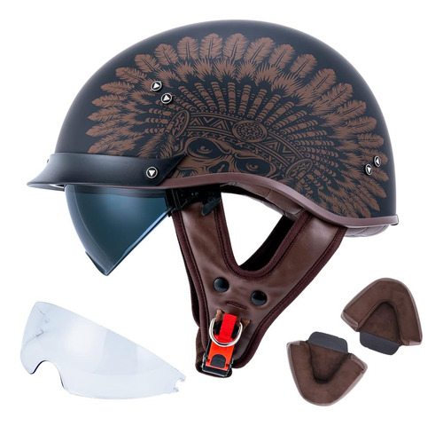 Casco De Motocicleta Medio Rostro F07 Visera Parasol He...